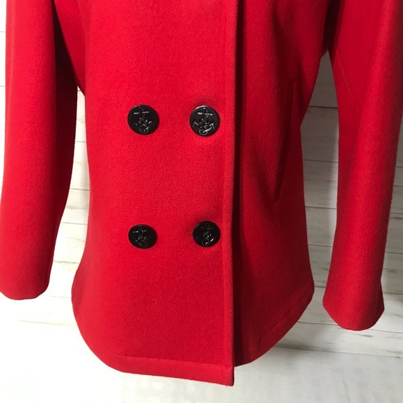 Vtg USA Lands' End Direct Merchants Red Wool Anchor Button Peacoat Jacket 8 S - Picture 4 of 14
